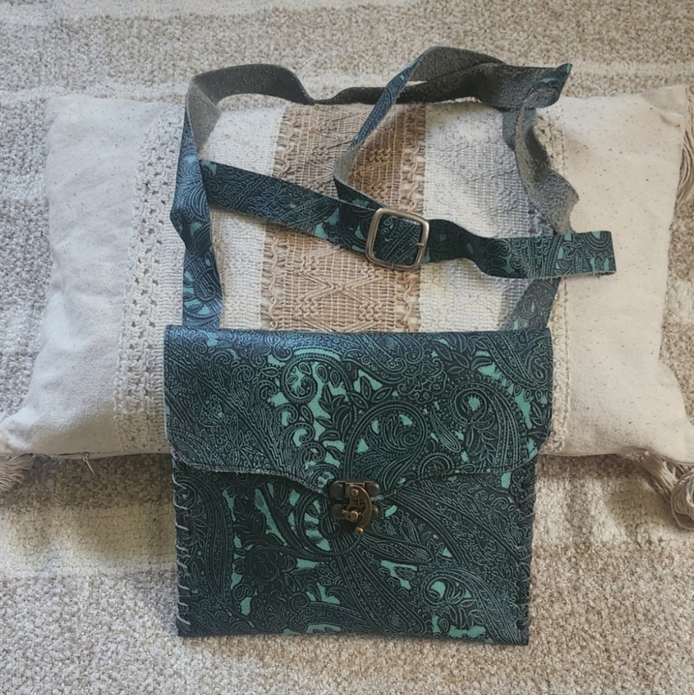 & Other Stories Teal Patterned Crossbody Bag